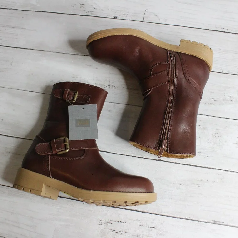 Enzo Tesoti Spain Girl's Youth Size 2 Brown Leather Buckle Dress Boots